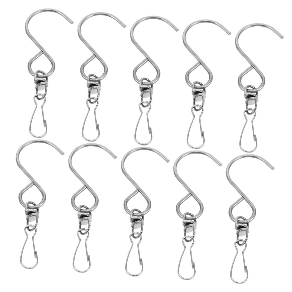 KOMBIUDA 360-Degree Rotating Stainless Steel Wind Chime Hooks, 10-Pack, Silver