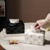 CYairong-22 Square Textured Ceramic Tissue Box, White view 3