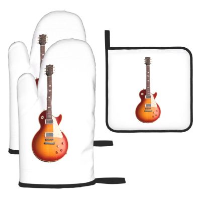 3D Music Guitar Oven Mitts and Pot Holders Set, 3-Piece