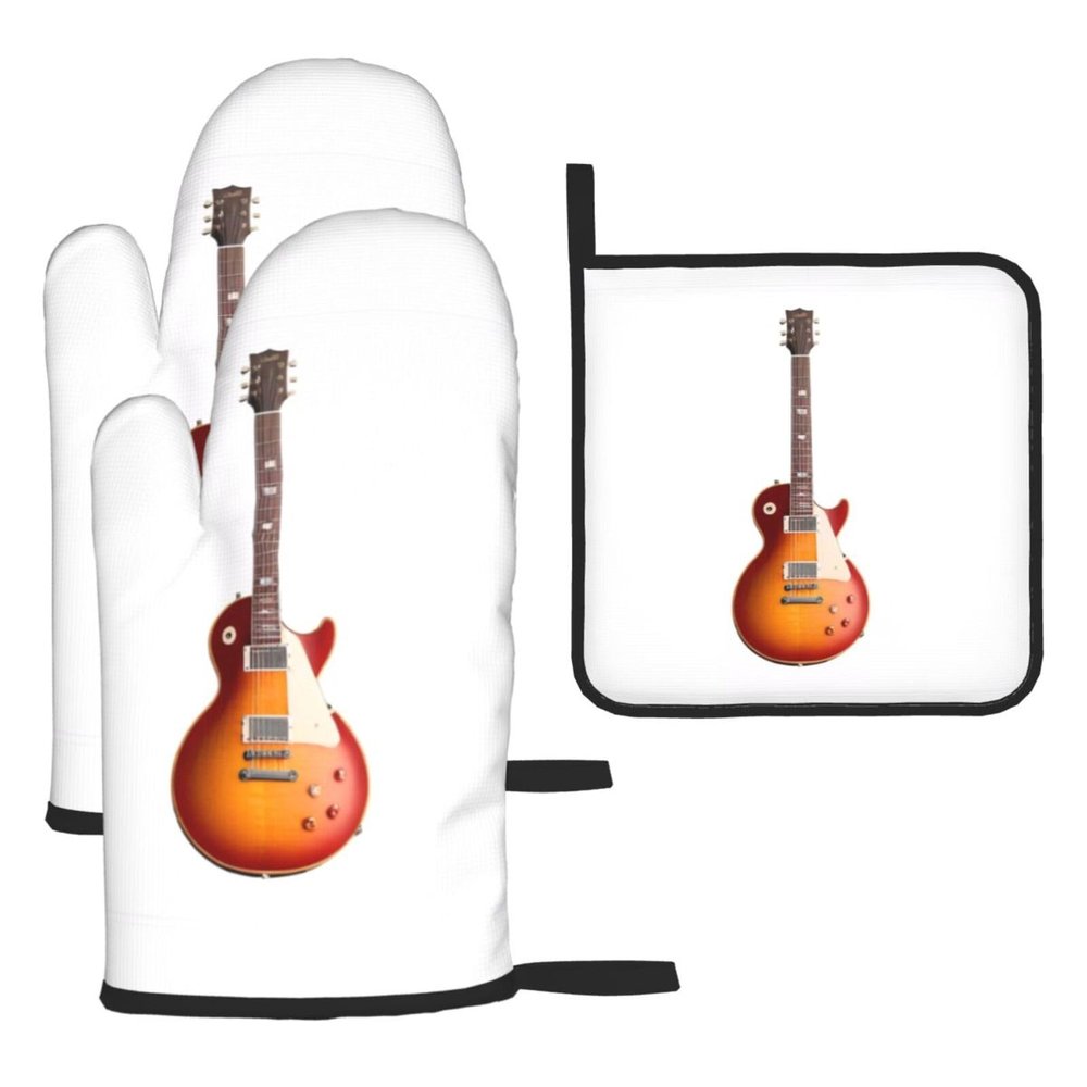 3D Music Guitar Oven Mitts and Pot Holders Set, 3-Piece