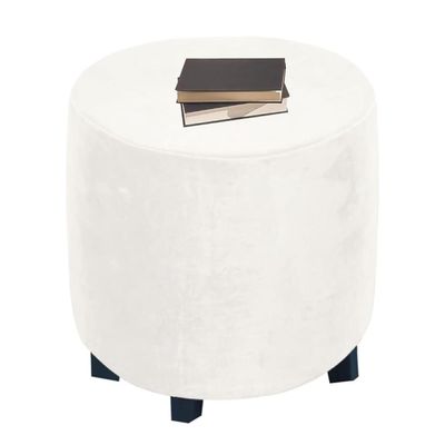 XGANGM Velvet Round Ottoman Cover, Customizable, White, W40 x H35 cm