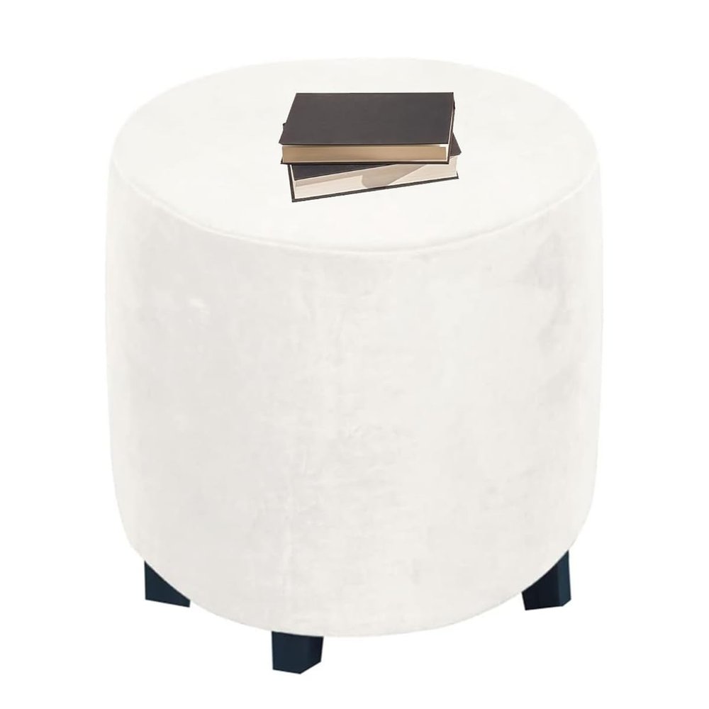 XGANGM Velvet Round Ottoman Cover, Customizable, White, W40 x H35 cm