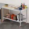 YUGXTH Stainless Steel Kitchen Work Table with Wheels, 2-Tier, 70 x 60 x 80 cm view 1