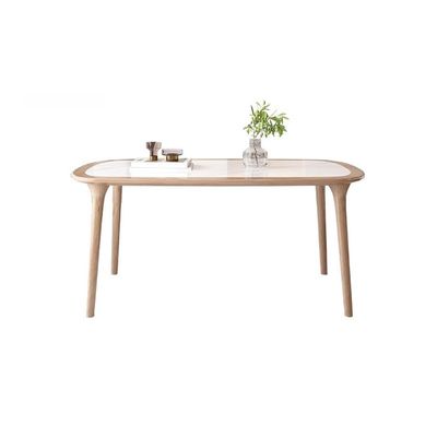 RKVXCJHDR Modern Rectangular Solid Wood Dining Table with Stone Slab