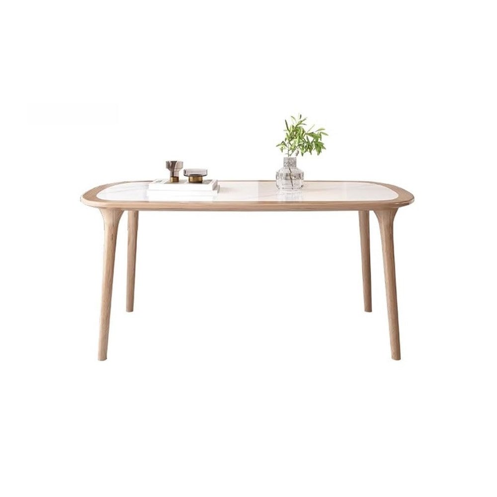 RKVXCJHDR Modern Rectangular Solid Wood Dining Table with Stone Slab