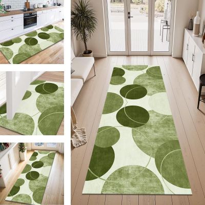 ZESEWU Hallway Runner Rug, Non-Slip, Washable, Green Vintage, 70 x 120 cm