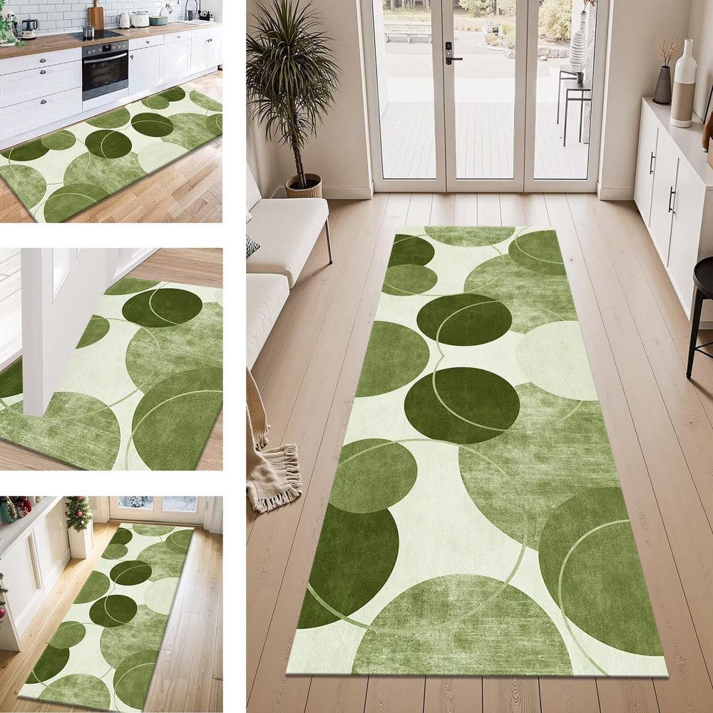 ZESEWU Hallway Runner Rug, Non-Slip, Washable, Green Vintage, 70 x 120 cm