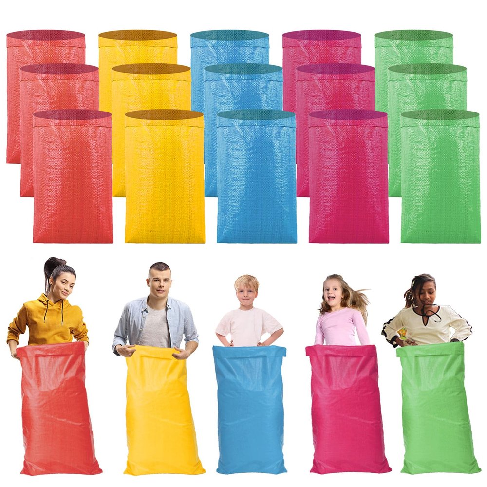 Colorful Potato Sack Race Bags, Reusable Vegetable Bags, 15-Pack