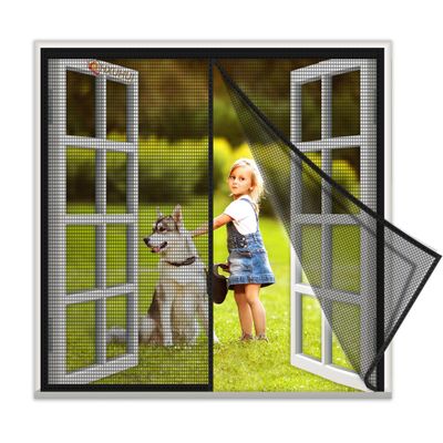 Black Magnetic Window Screen, 90 x 60 cm, No-Drill Installation