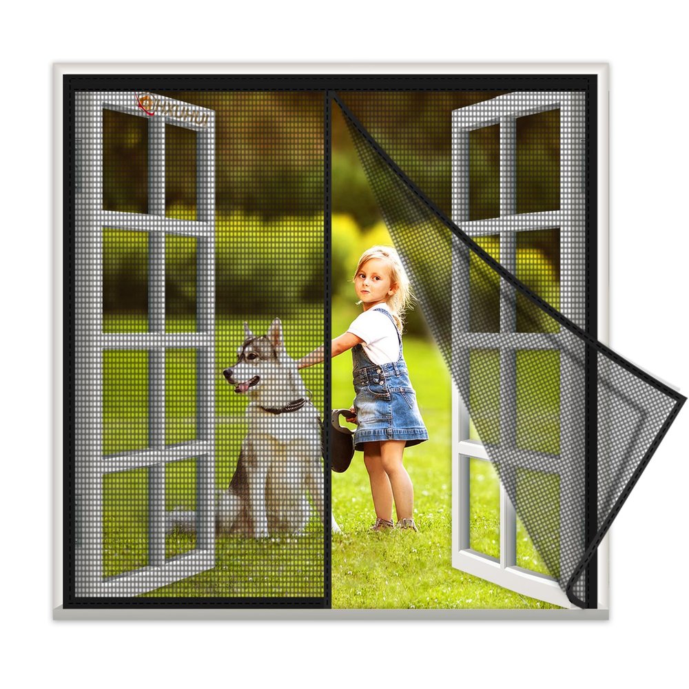 Black Magnetic Window Screen, 90 x 60 cm, No-Drill Installation