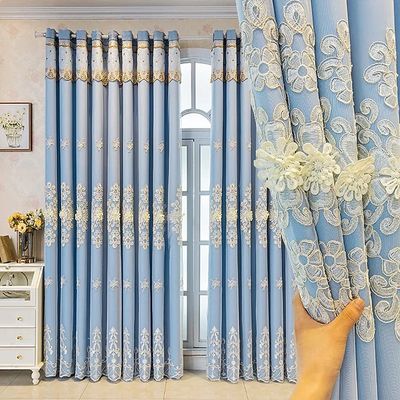 High-Quality Blue Embroidered Double-Layer Curtains, 167.6 x 228.6 cm, Elegant Luxury Curtains for Bedrooms and Living Rooms, Stylish European Home Decor, Elegant Window Treatments