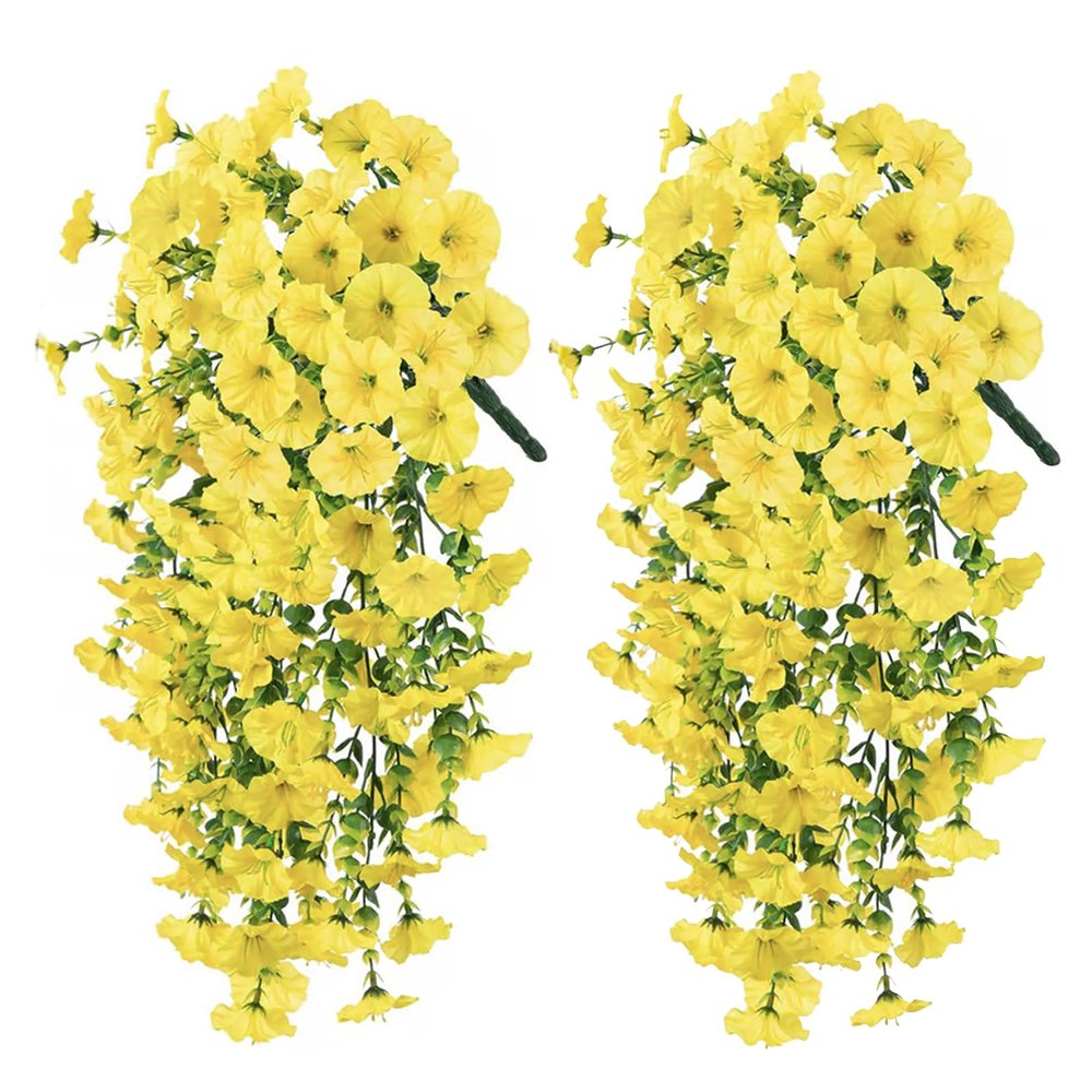 Artificial Petunia Hanging Flowers, Weather-Resistant Morning Glories for Outdoor Decor (2 pcs × 08)