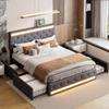 Upholstered Storage Bed 180 x 200 cm with 4 Drawers, LED Headboard and USB Charging view 1