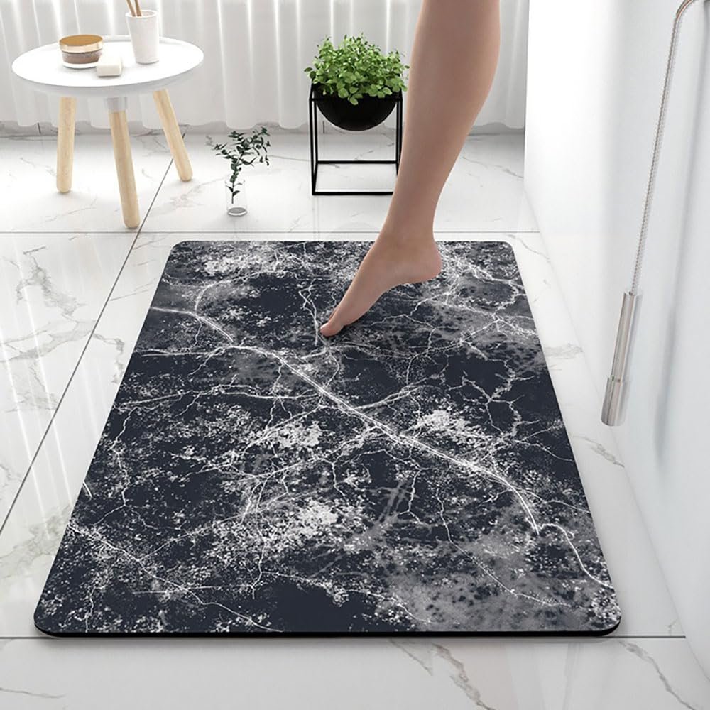 Lukery Diatomaceous Earth Bath Mat, Non-Slip Marble Rectangle, Quick-Drying, Absorbent, Washable, Dark Gray, 45 x 70 cm