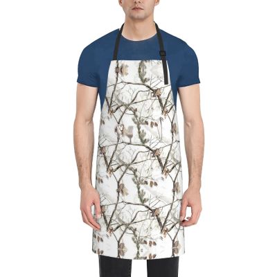 White Tree Camo Apron for Adults, Cooking, Painting, Grilling, Adjustable, Black, One Size