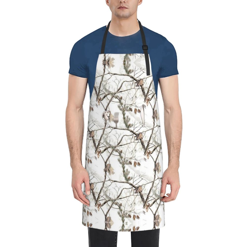 White Tree Camo Apron for Adults, Cooking, Painting, Grilling, Adjustable, Black, One Size