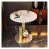 21.6-Inch Round Side Table with Rock-Plate Top and Metal Frame view 1