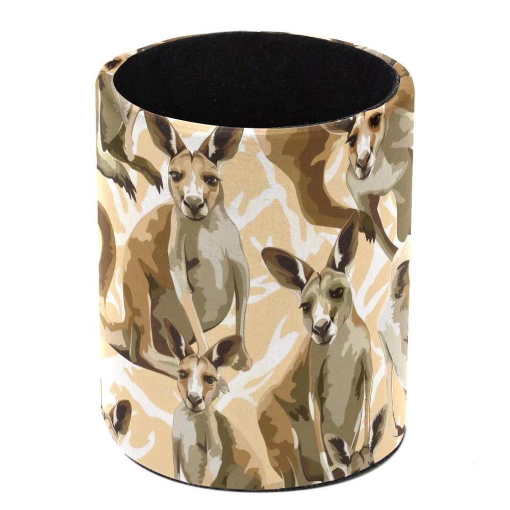 VAPOKF Desk Pen Holder, Makeup Brush Storage Organizer for Home Office, Kangaroos and a Baby