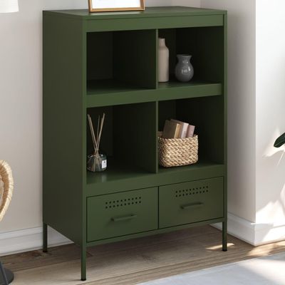 Olive Green Steel Highboard, 68 x 39 x 101.5 cm