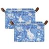 miaozhen Foldable Storage Baskets with Handles, Cartoon Jungle Rabbit, Blue, 2-Pack view 1