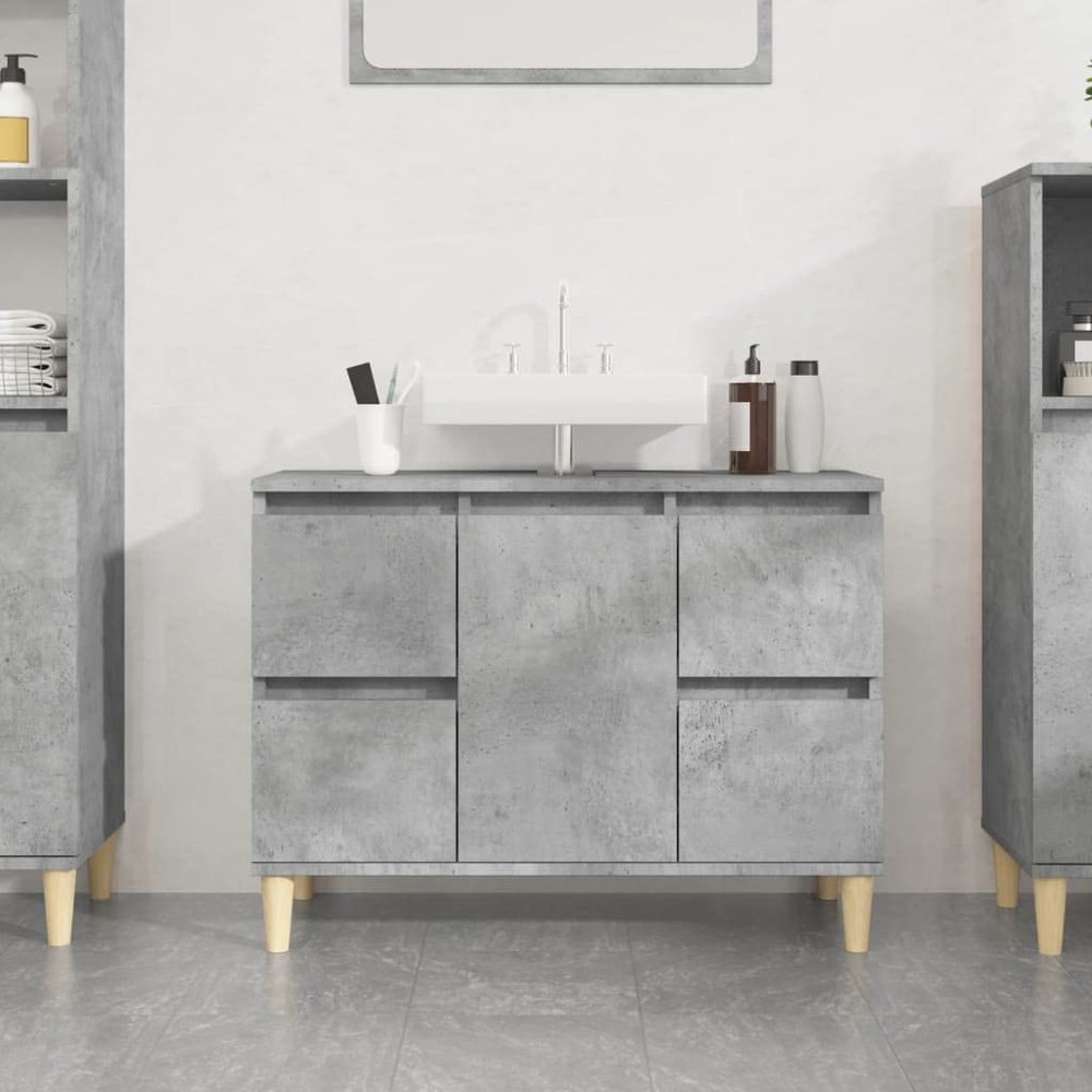 WKIEQACO Concrete Gray Bathroom Vanity Cabinet, 80 x 33 x 60 cm