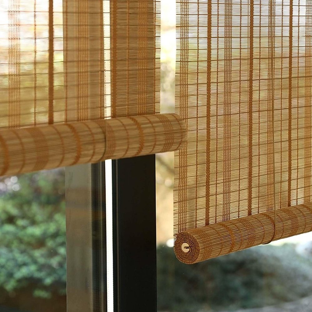 Retro Bamboo Roller Blind with Lift Mechanism, Weather-Resistant Outdoor Bamboo Blind, Adjustable (120 x 150 cm)