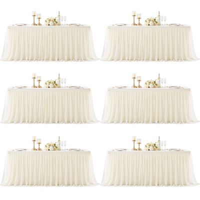 Little Funny Ivory Rectangular Stretch Tulle Ruffle Tablecloth, 1.8 m, 6-Piece Set