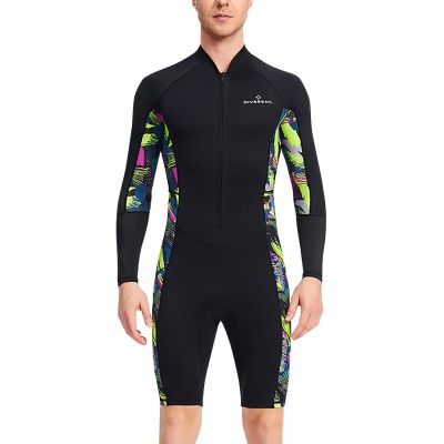 EQWIGKEIT Men's Neoprene One-Piece Swimsuit, Long-Sleeve Surf Suit with UV Protection