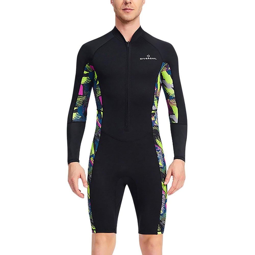 EQWIGKEIT Men's Neoprene One-Piece Swimsuit, Long-Sleeve Surf Suit with UV Protection