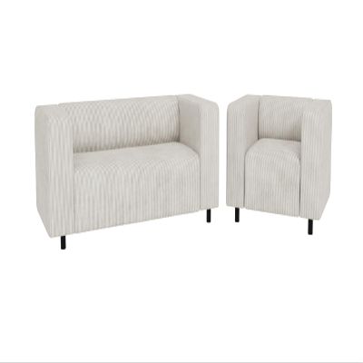 S-Style Furniture Set: 2-Seater Sofa & Armchair, Corduroy, Scratch-Resistant, Viggo Beige
