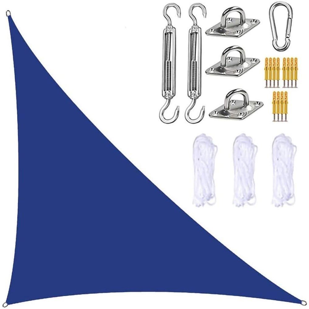 Waterproof UV-Blocking Triangle Sun Shade with Mounting Kit, Blue, 3 x 4 x 5 m