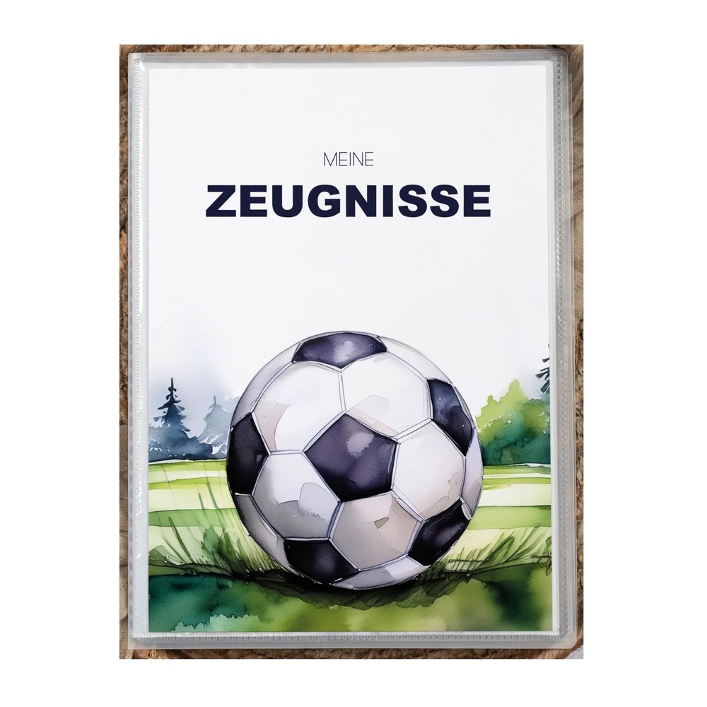 Certificate Folder for A4 Documents, 20 Clear Sleeves, Replaceable Cover Sheet, Soccer Design