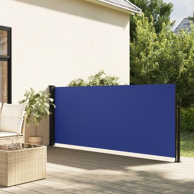 IKAYAA Retractable Side Awning 55 x 236 in, Privacy Screen, Sun Protection, Opaque, for Balcony, Patio, Garden, Blue