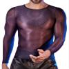 AIEOE Men's Shiny Mesh Shirt, Slim-Fit Tulle Long-Sleeve Top, Black, One Size S–M view 1