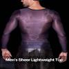 AIEOE Men's Shiny Mesh Shirt, Slim-Fit Tulle Long-Sleeve Top, Black, One Size S–M view 2