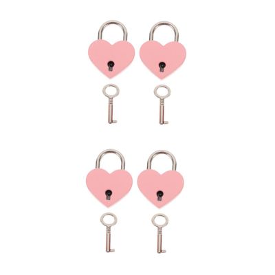 HOMSFOU 4-Piece Heart-Shaped Love Locks, Zinc Alloy, Pink, with Keys
