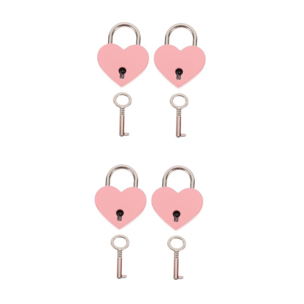 HOMSFOU 4-Piece Heart-Shaped Love Locks, Zinc Alloy, Pink, with Keys