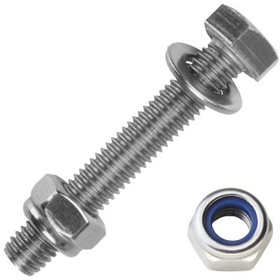 M16 x 65 mm Hex Bolts with A2 Stainless Steel Lock Nuts and Washers, 20 pcs