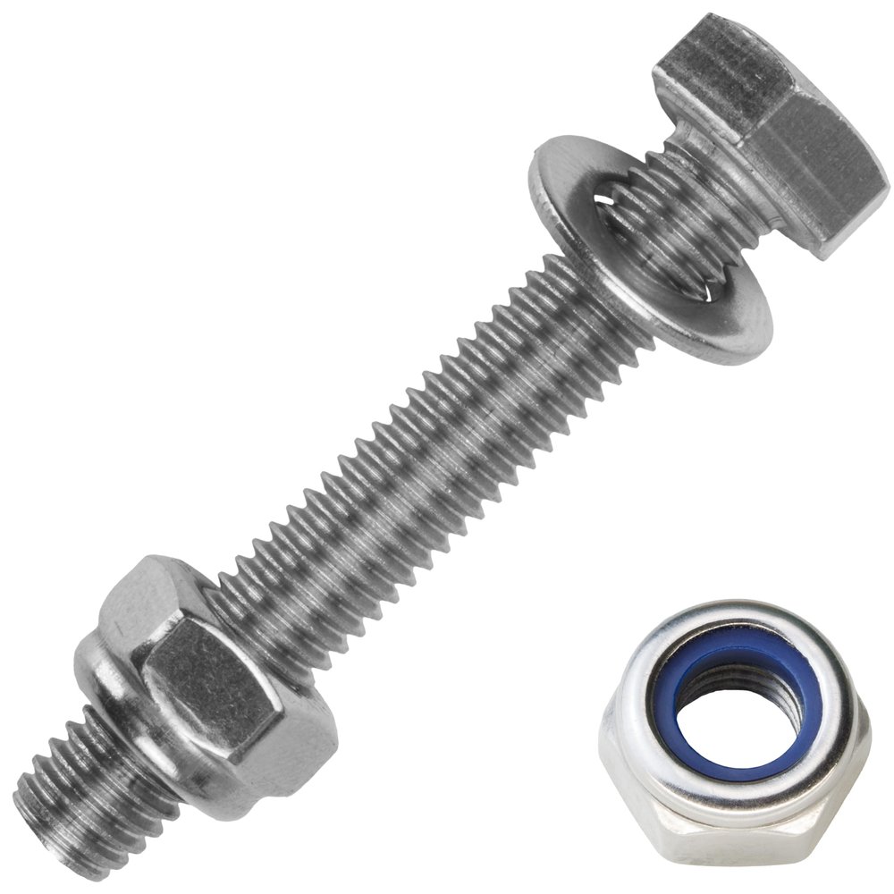 M16 x 65 mm Hex Bolts with A2 Stainless Steel Lock Nuts and Washers, 20 pcs