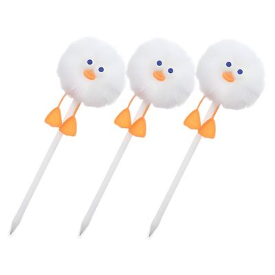 Fluffy Duck-Shaped Ballpoint Pens, 3-Pack, Plush and Plastic