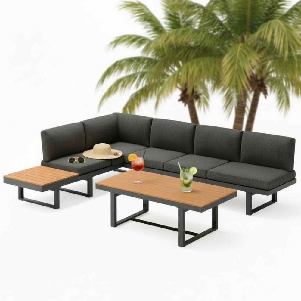 Melko Garden Furniture Set Corner Lounge Aluminum Dining Set 283 x 210 x 71 cm, Anthracite