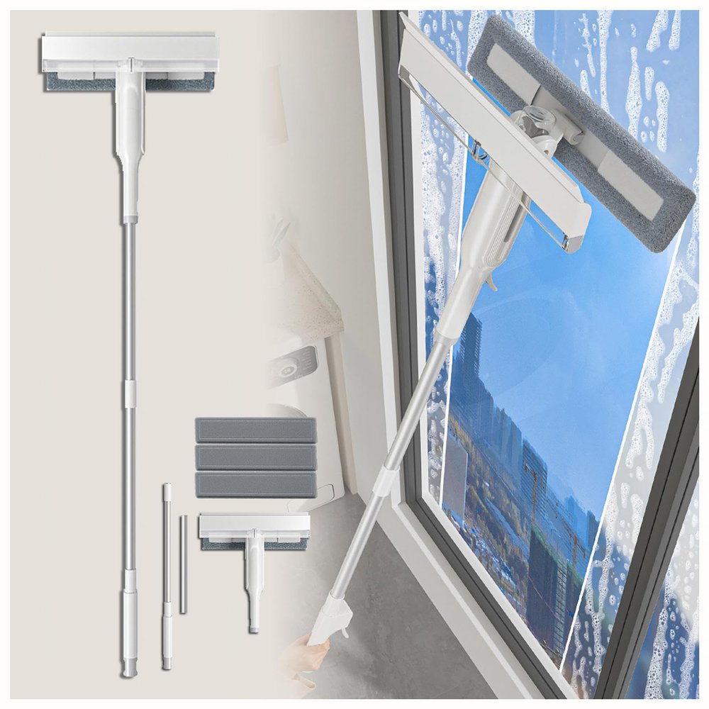 HJXBD888 4-in-1 Spray Squeegee for Shower, Windows & Cars with Wastewater Collector and 3 Pads