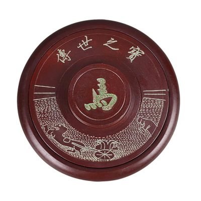 Red Round Traditional Natural Stone Inkstone with Lid