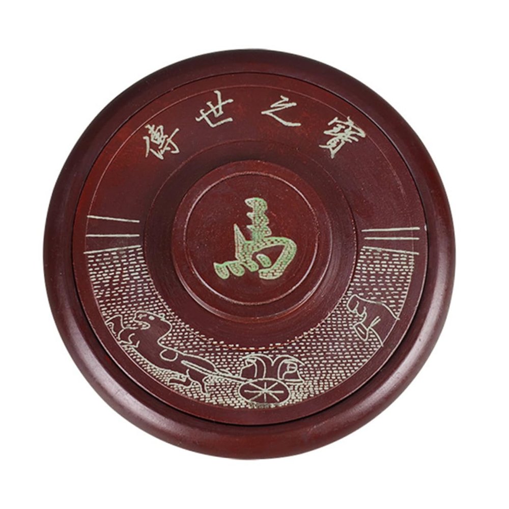 Red Round Traditional Natural Stone Inkstone with Lid