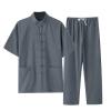 WAZHAKU Men's Training Suit, Two-Piece Tang Suit, Traditional Chinese Linen Kung Fu Costume with Long-Sleeve Shirt and Pants view 1