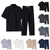 WAZHAKU Men's Training Suit, Two-Piece Tang Suit, Traditional Chinese Linen Kung Fu Costume with Long-Sleeve Shirt and Pants view 2