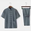 WAZHAKU Men's Training Suit, Two-Piece Tang Suit, Traditional Chinese Linen Kung Fu Costume with Long-Sleeve Shirt and Pants view 4