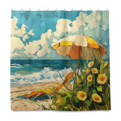 siphylline 72 x 72 in Waterproof Long Fabric Shower Curtain with Hooks, Beach Summer Painting, Polyester, Machine Washable