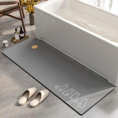 Lukery Diatomaceous Earth Bath Mat, Non-Slip, Quick-Drying, 3D Marble Gray Cat, 60 x 90 cm