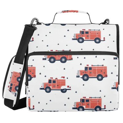 Document Folder with Cute Car Cartoon Design, Shoulder Strap, 3.8 cm Capacity, 3-Ring Binder, Pencil Case, White